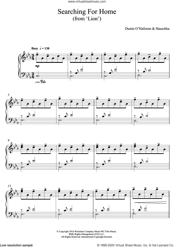 Searching for Home (from 'Lion') sheet music for piano solo by Dustin O'Halloran and Hauschka, intermediate skill level