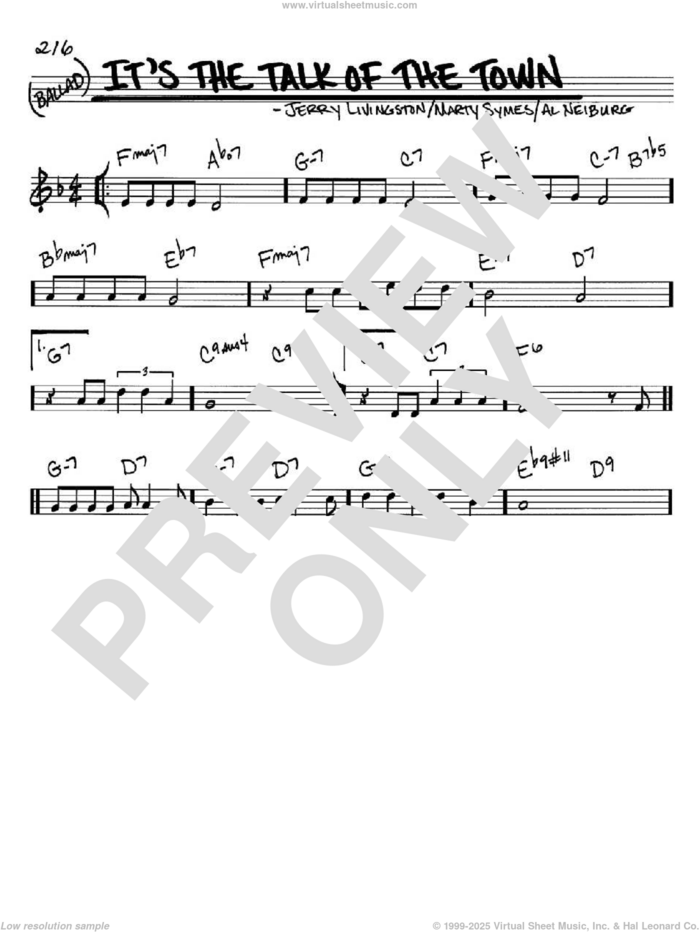 It's The Talk Of The Town sheet music for voice and other instruments (in C) by Jerry Livingston, Al Neiburg and Marty Symes, intermediate skill level