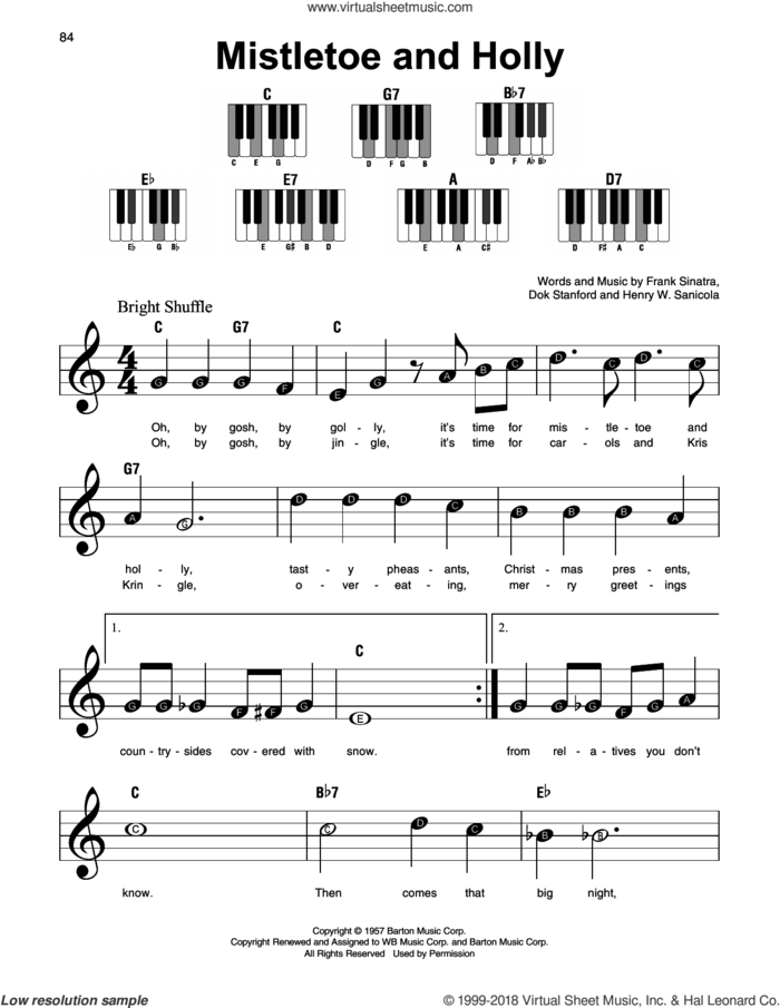 Mistletoe And Holly sheet music for piano solo by Frank Sinatra, Dok Stanford and Henry W. Sanicola, beginner skill level