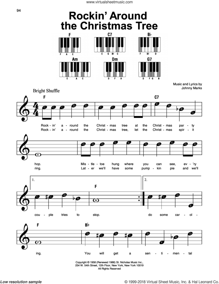 Rockin' Around The Christmas Tree sheet music for piano solo by Johnny Marks, LeAnn Rimes and Toby Keith, beginner skill level