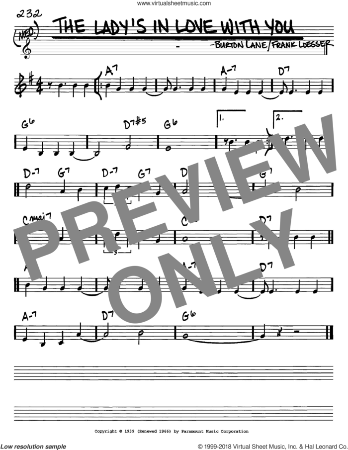 The Lady's In Love With You sheet music for voice and other instruments (in C) by Benny Goodman, Burton Lane and Frank Loesser, intermediate skill level