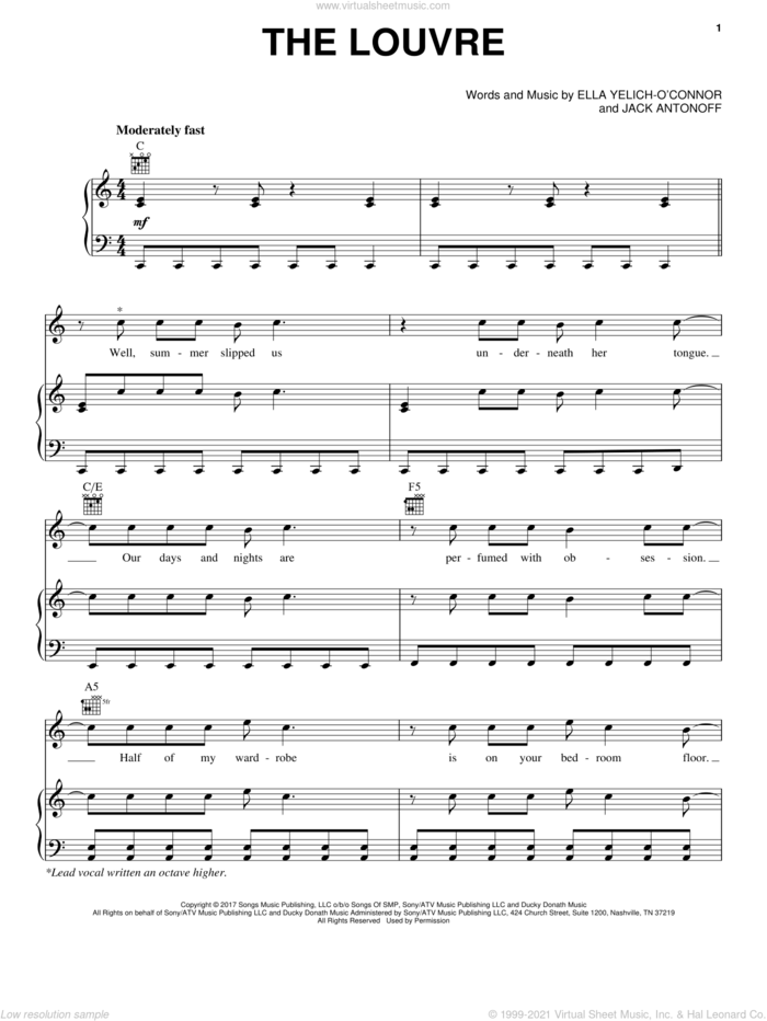 The Louvre sheet music for voice, piano or guitar by Lorde and Jack Antonoff, intermediate skill level