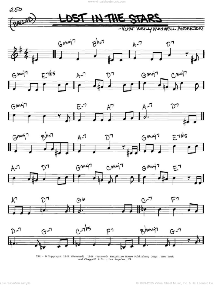 Lost In The Stars sheet music for voice and other instruments (in C) by Kurt Weill and Maxwell Anderson, intermediate skill level