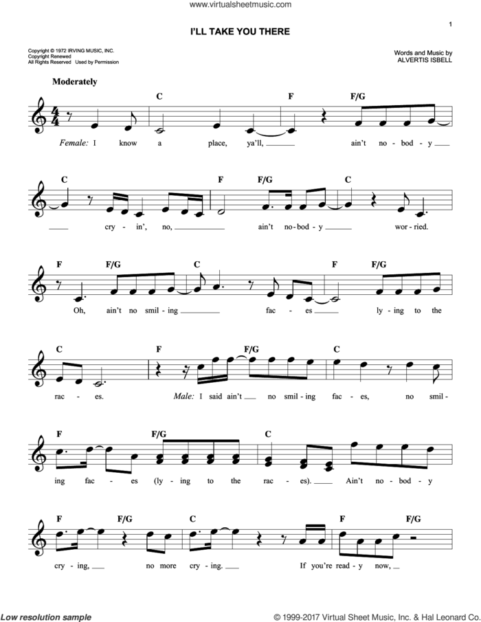 I'll Take You There sheet music for voice and other instruments (fake book) by The Staple Singers and Alvertis Isbell, easy skill level