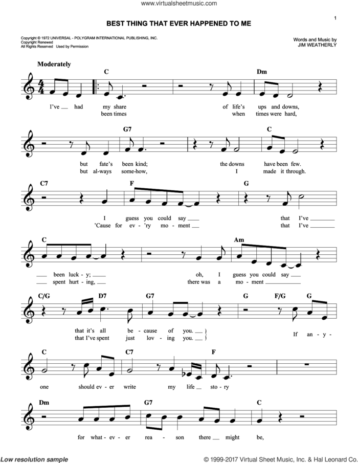 Best Thing That Ever Happened To Me sheet music for voice and other instruments (fake book) by Gladys Knight & The Pips, Persuaders, Ray Price and Jim Weatherly, easy skill level