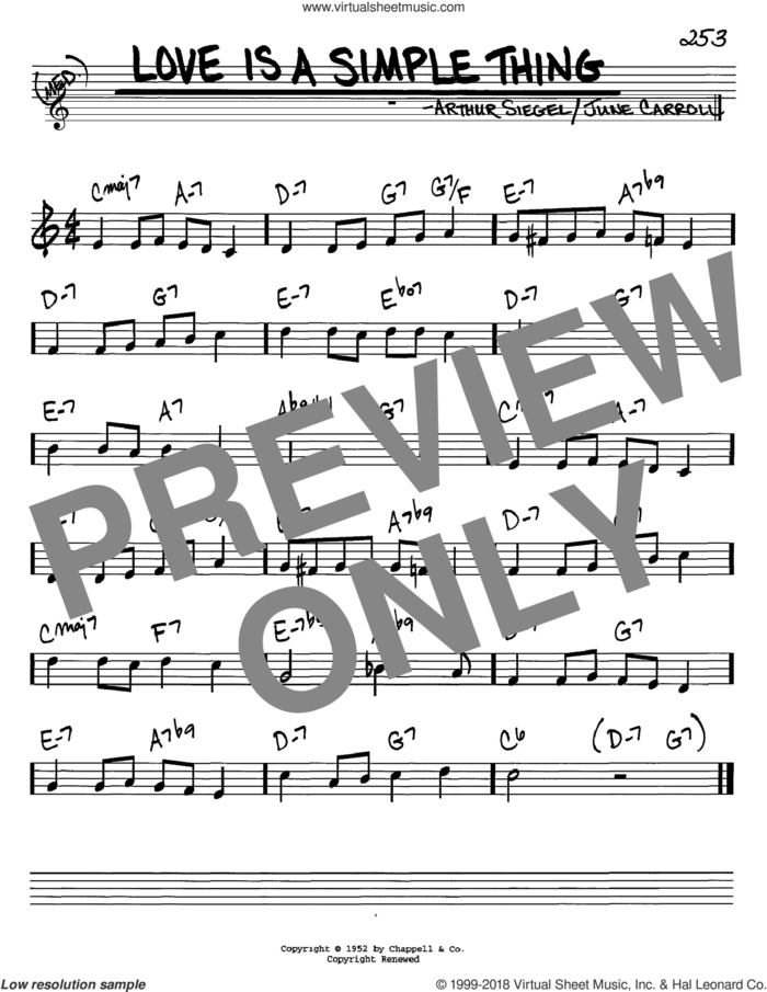 Love Is A Simple Thing sheet music for voice and other instruments (in C) by June Carroll and Arthur Siegel, intermediate skill level