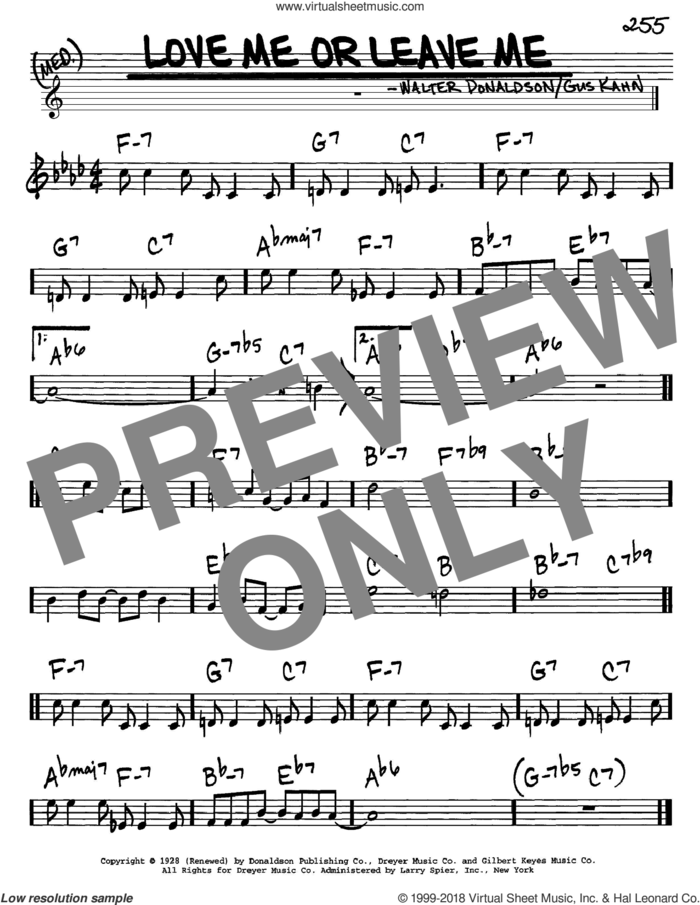 Love Me Or Leave Me sheet music for voice and other instruments (in C) by Ruth Etting, Gus Kahn and Walter Donaldson, intermediate skill level