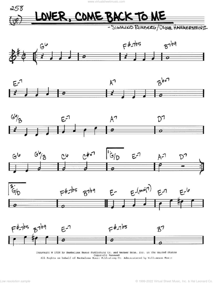 Lover, Come Back To Me sheet music for voice and other instruments (in C) by Sigmund Romberg and Oscar II Hammerstein, intermediate skill level