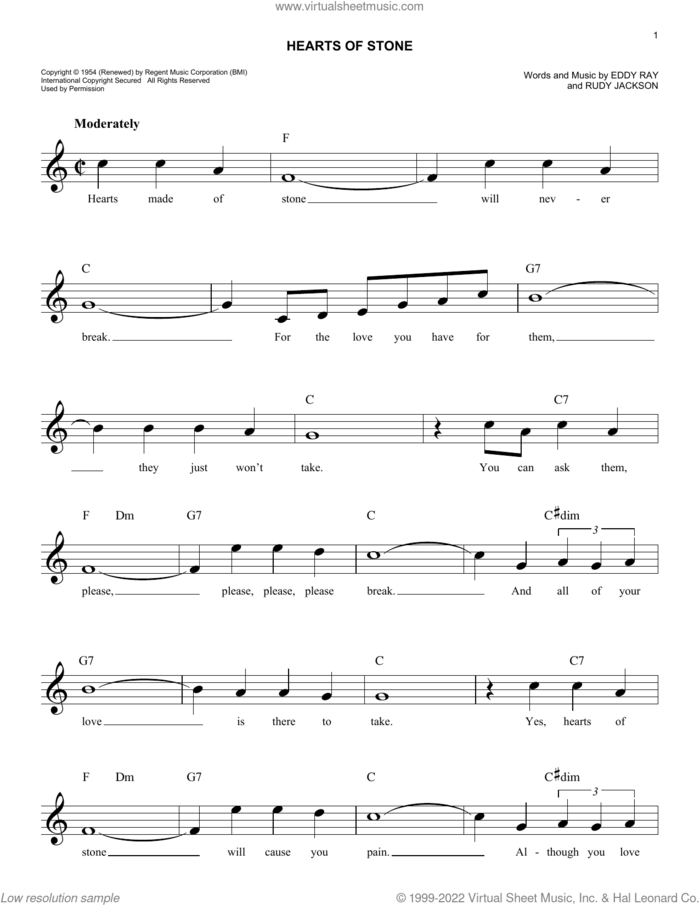 Hearts Of Stone sheet music for voice and other instruments (fake book) by The Fontane Sisters, Eddy Ray and Rudy Jackson, easy skill level