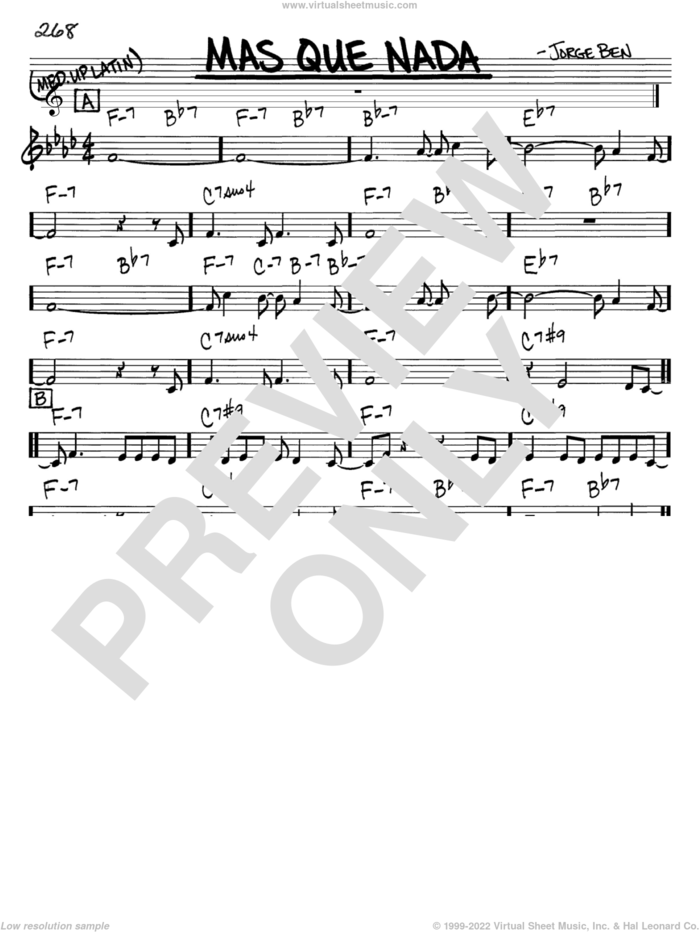 Mas Que Nada sheet music for voice and other instruments (in C) by Sergio Mendes and Jorge Ben, intermediate skill level