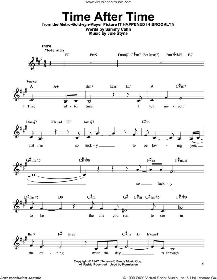 Time After Time sheet music for voice solo by Frank Sinatra and Sammy Cahn, intermediate skill level