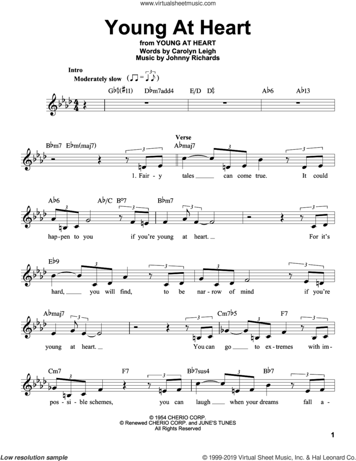 Young At Heart sheet music for voice solo by Frank Sinatra and Johnny Richards, intermediate skill level