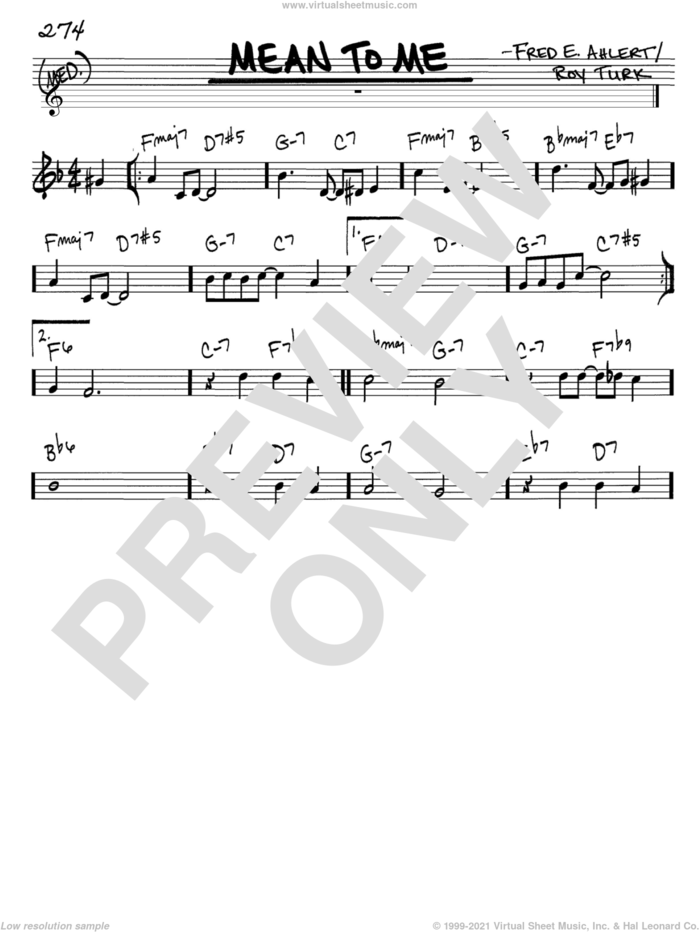 Mean To Me (from Love Me Or Leave Me) sheet music for voice and other instruments (in C) by Fred Ahlert and Roy Turk, intermediate skill level