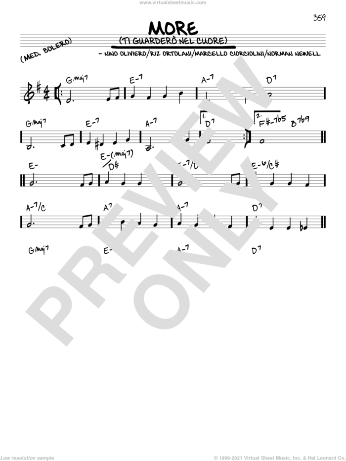More (Ti Guardero Nel Cuore) sheet music for voice and other instruments (in C) by Marcello Ciorciolini, Nino Oliviero, Norman Newell and Riz Ortolani, intermediate skill level