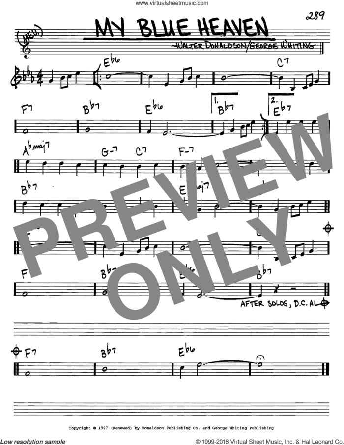 My Blue Heaven sheet music for voice and other instruments (in C) by George Whiting and Walter Donaldson, intermediate skill level