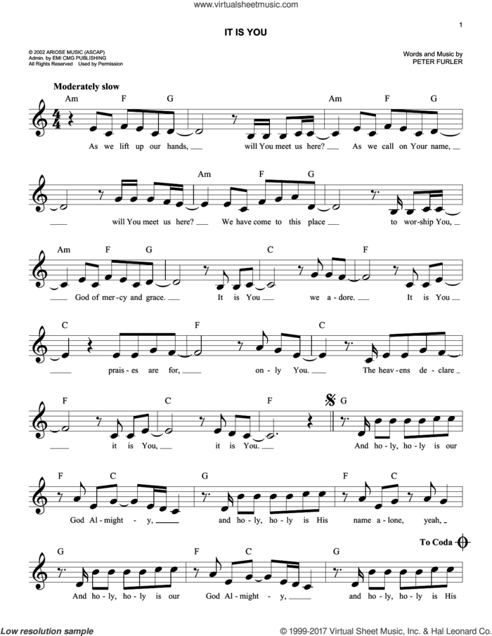 It Is You sheet music for voice and other instruments (fake book) by Newsboys and Peter Furler, easy skill level