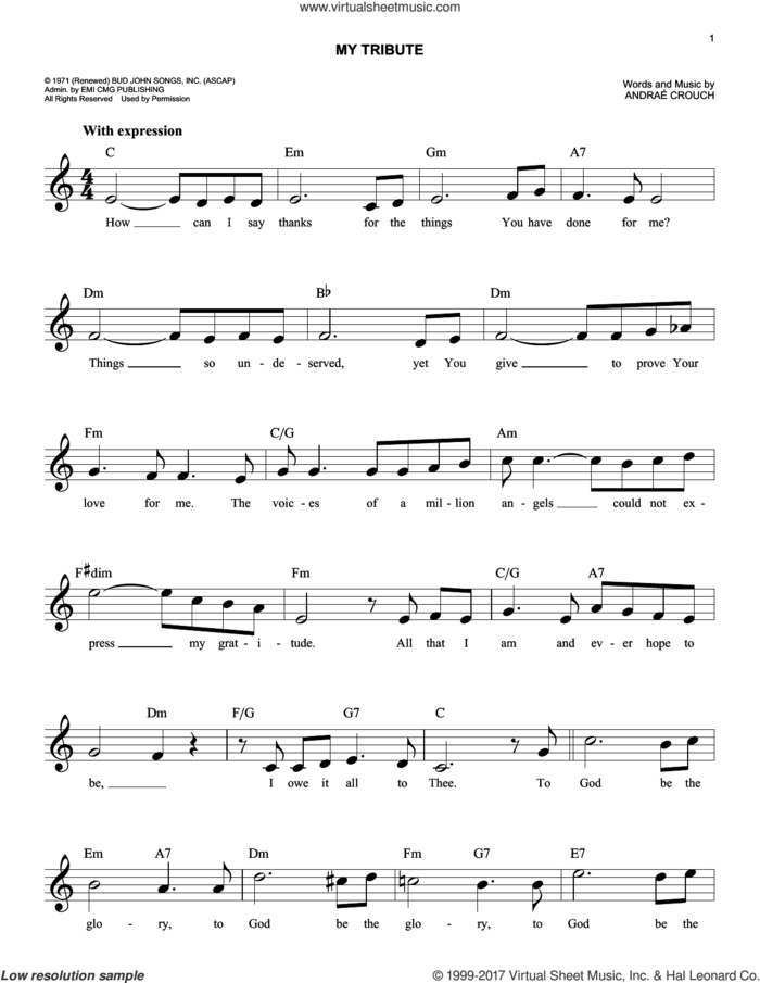 My Tribute sheet music for voice and other instruments (fake book) by Andrae Crouch and Andrae Crouch, easy skill level