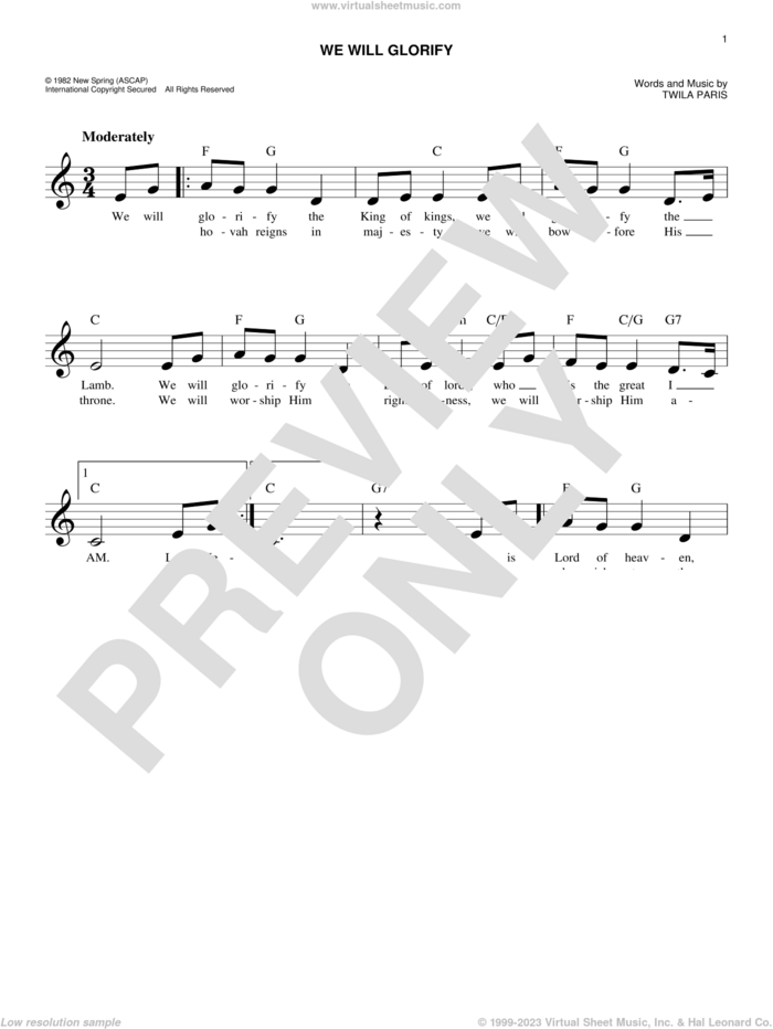 We Will Glorify sheet music for voice and other instruments (fake book) by Twila Paris, easy skill level