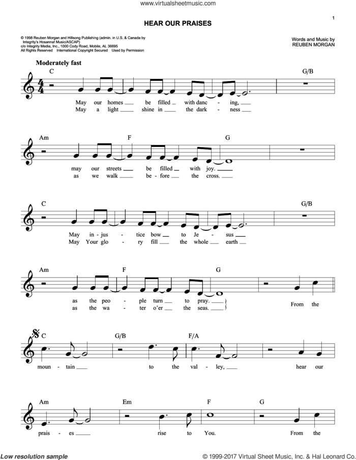 Hear Our Praises sheet music for voice and other instruments (fake book) by Reuben Morgan, easy skill level