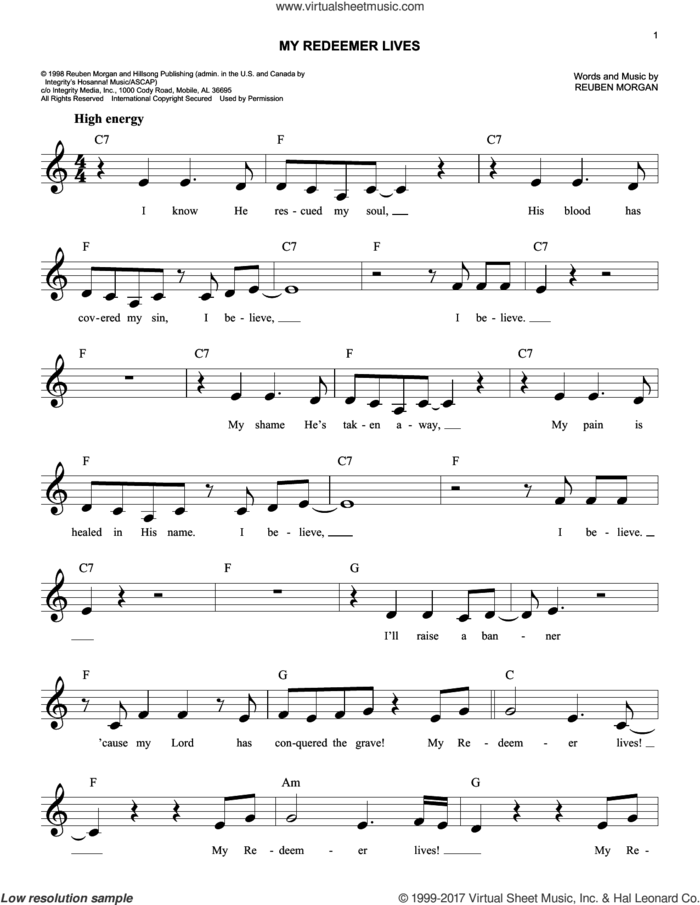 My Redeemer Lives sheet music for voice and other instruments (fake book) by Reuben Morgan, easy skill level