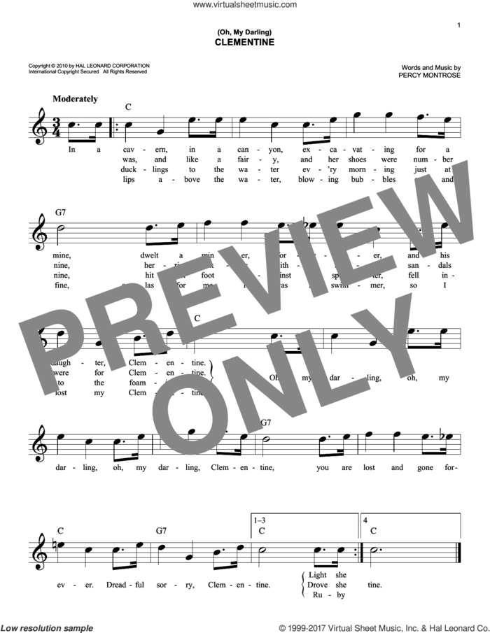 (Oh, My Darling) Clementine sheet music for voice and other instruments (fake book) by Percy Montrose, easy skill level