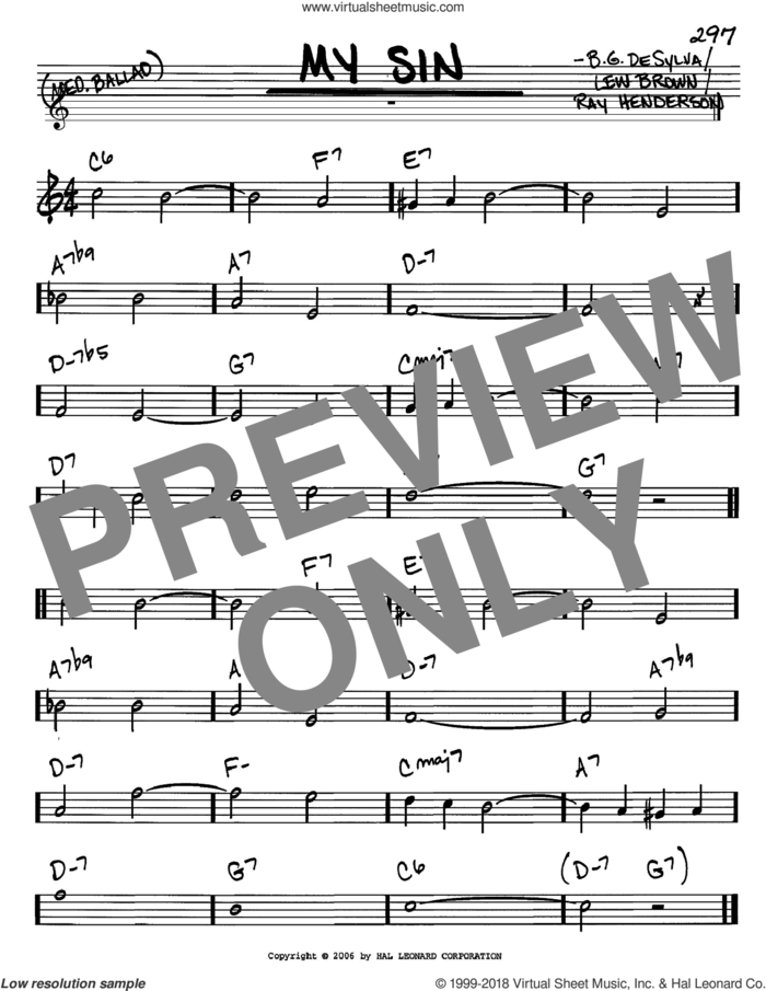 My Sin sheet music for voice and other instruments (in C) by Buddy DeSylva, Lew Brown and Ray Henderson, intermediate skill level
