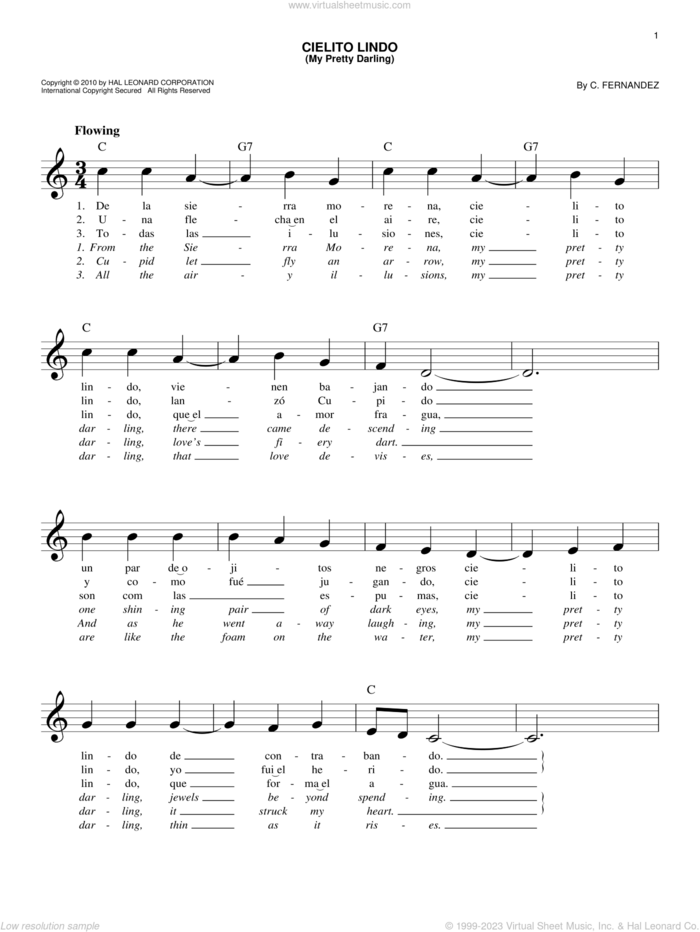 Cielito Lindo (My Pretty Darling) sheet music for voice and other instruments (fake book) by Cortez Fernandez, easy skill level
