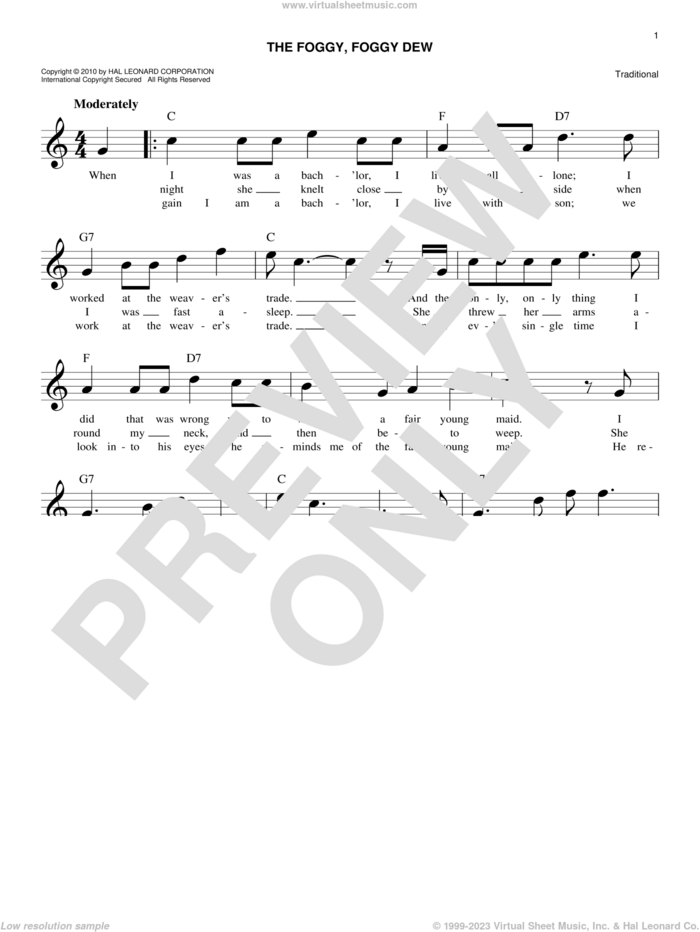 The Foggy, Foggy Dew sheet music for voice and other instruments (fake book), intermediate skill level