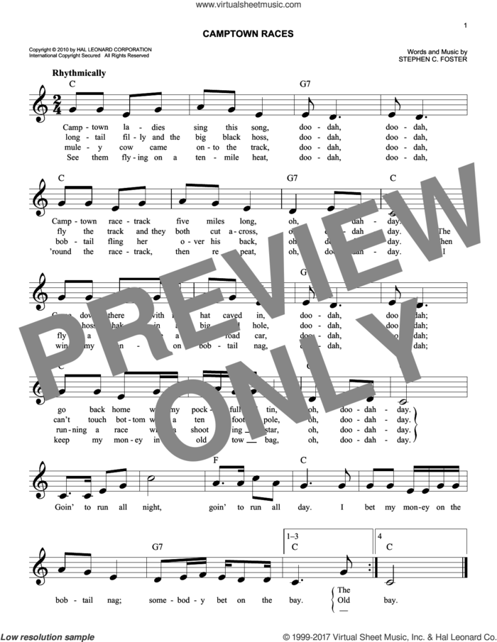 Camptown Races sheet music for voice and other instruments (fake book) by Stephen Foster, easy skill level