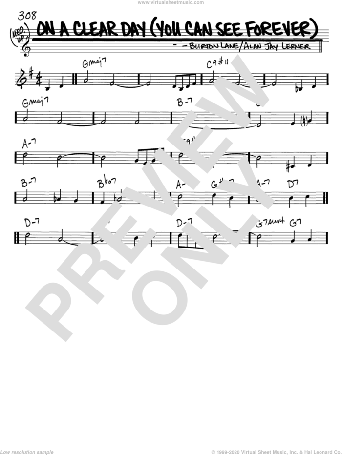 On A Clear Day (You Can See Forever) sheet music for voice and other instruments (in C) by Alan Jay Lerner and Burton Lane, intermediate skill level