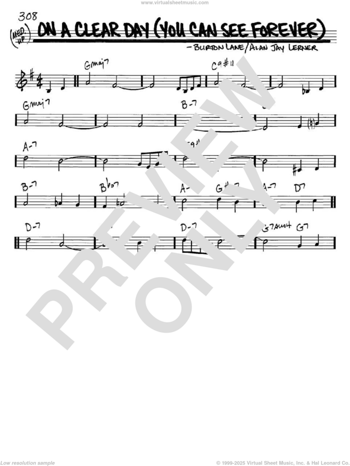 On A Clear Day (You Can See Forever) sheet music for voice and other instruments (in C) by Alan Jay Lerner and Burton Lane, intermediate skill level