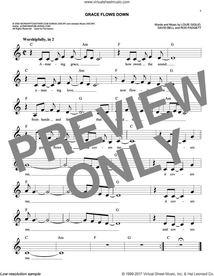 Grace Flows Down sheet music for voice and other instruments (fake book) by Passion, David Bell, Louie Giglio and Rod Padgett, easy skill level