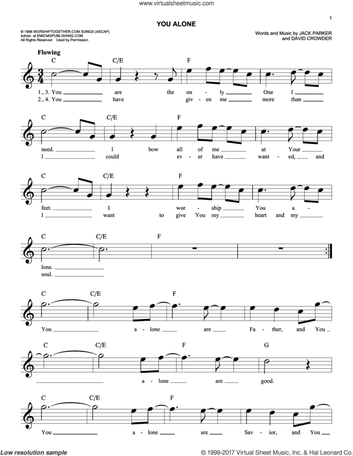 You Alone sheet music for voice and other instruments (fake book) by David Crowder, David Crowder Band, Passion and Jack Parker, easy skill level