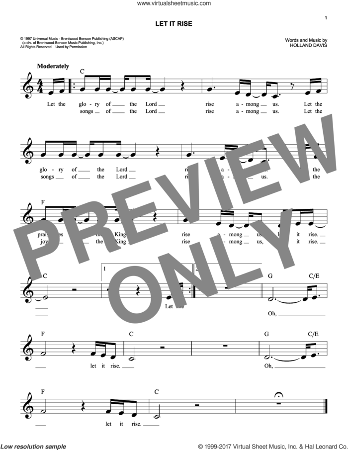 Let It Rise sheet music for voice and other instruments (fake book) by Holland Davis, easy skill level