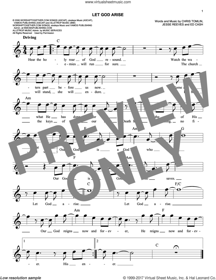 Let God Arise sheet music for voice and other instruments (fake book) by Chris Tomlin, Ed Cash and Jesse Reeves, easy skill level