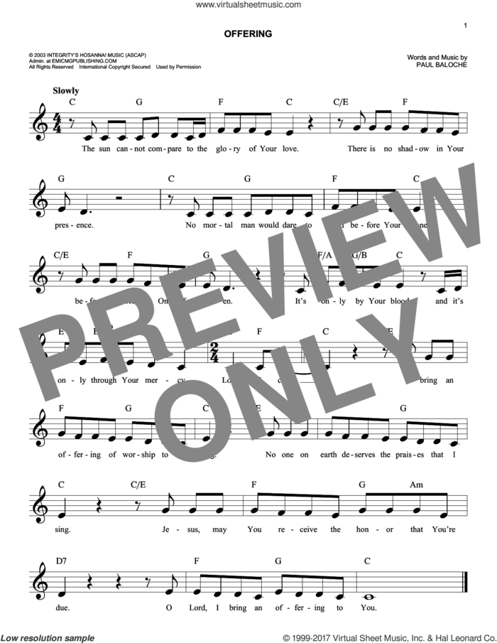 Offering sheet music for voice and other instruments (fake book) by Paul Baloche, easy skill level