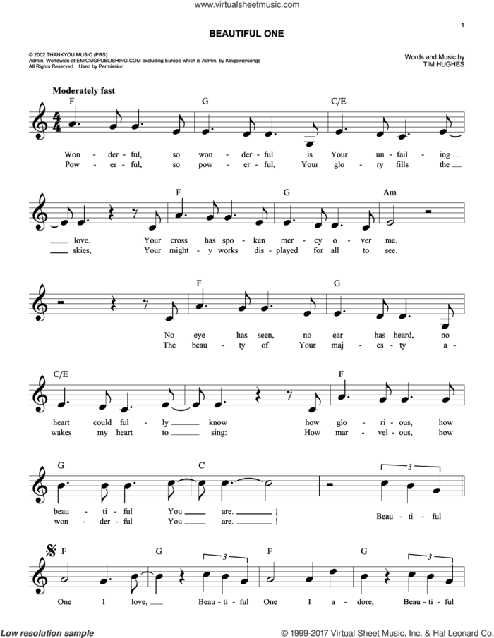 Beautiful One sheet music for voice and other instruments (fake book) by Jeremy Camp and Tim Hughes, easy skill level