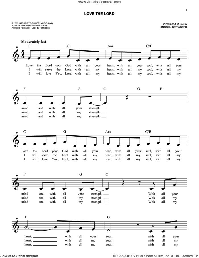 Love The Lord sheet music for voice and other instruments (fake book) by Lincoln Brewster, easy skill level