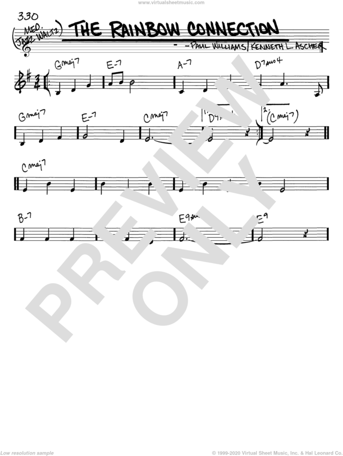 The Rainbow Connection sheet music for voice and other instruments (in C) by Paul Williams and Kenneth L. Ascher, intermediate skill level