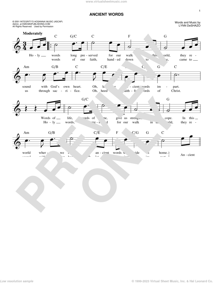 Ancient Words sheet music for voice and other instruments (fake book) by Lynn DeShazo, easy skill level