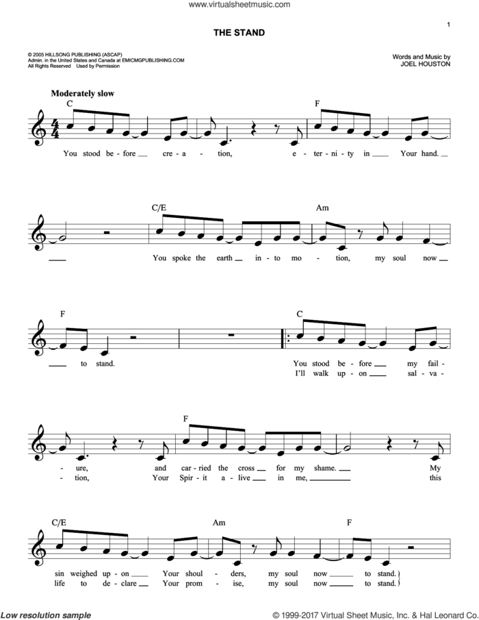 The Stand sheet music for voice and other instruments (fake book) by Joel Houston and Hillsong United, intermediate skill level