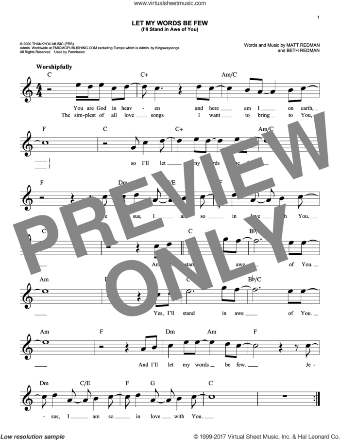 Let My Words Be Few (You Are God In Heaven) sheet music for voice and other instruments (fake book) by Matt Redman, Rebecca St. James and Beth Redman, easy skill level