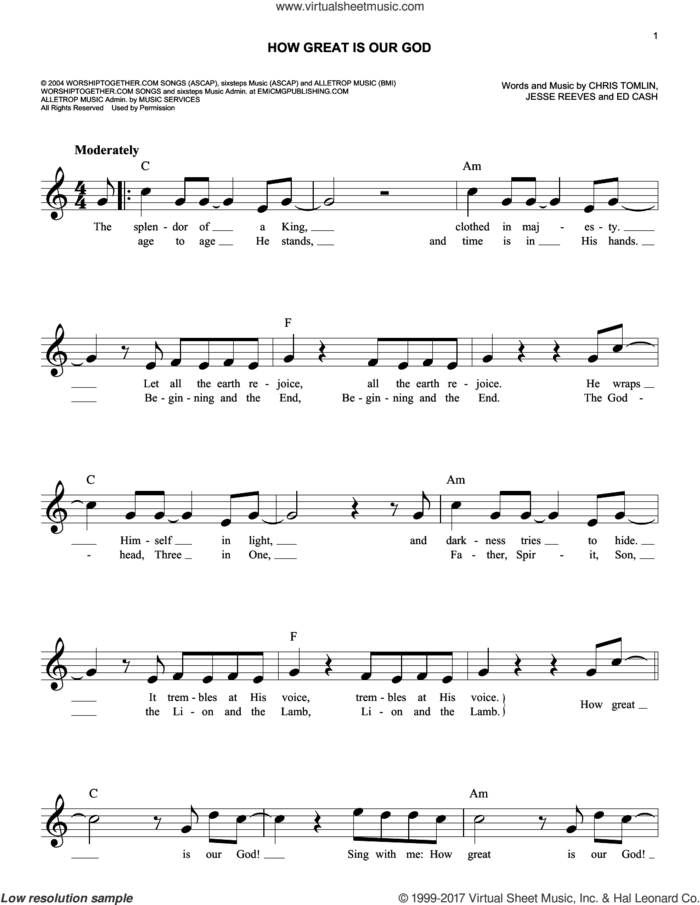How Great Is Our God sheet music for voice and other instruments (fake book) by Chris Tomlin, Ed Cash and Jesse Reeves, easy skill level