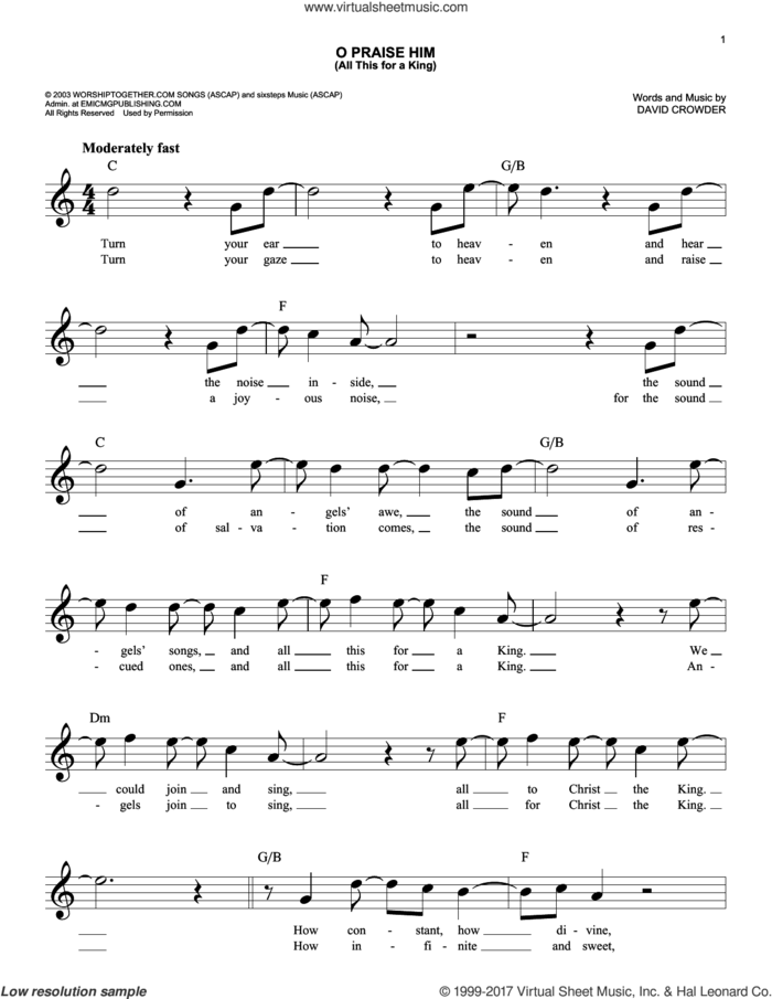 O Praise Him (All This For A King) sheet music for voice and other instruments (fake book) by David Crowder and David Crowder Band, easy skill level