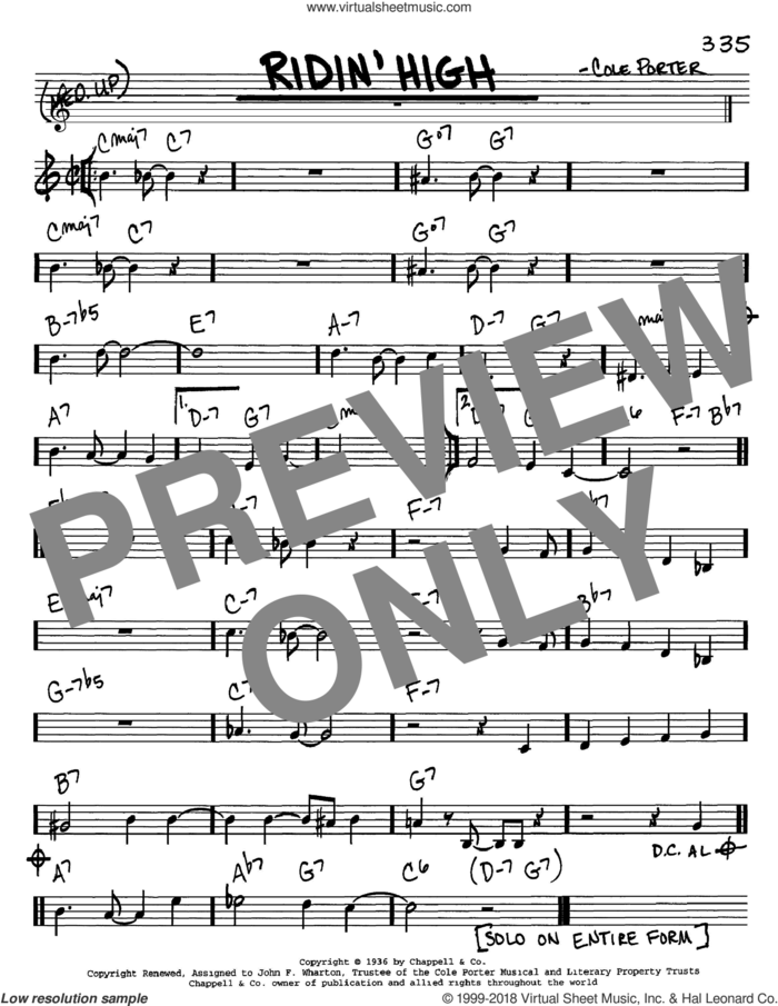 Ridin' High sheet music for voice and other instruments (in C) by Cole Porter, intermediate skill level