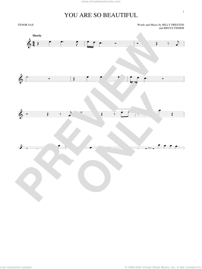 You Are So Beautiful sheet music for tenor saxophone solo by Joe Cocker, Billy Preston and Bruce Fisher, intermediate skill level