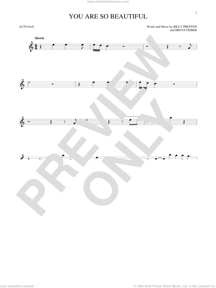 You Are So Beautiful sheet music for alto saxophone solo by Joe Cocker, Billy Preston and Bruce Fisher, intermediate skill level