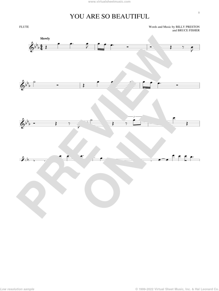 You Are So Beautiful sheet music for flute solo by Joe Cocker, Billy Preston and Bruce Fisher, wedding score, intermediate skill level