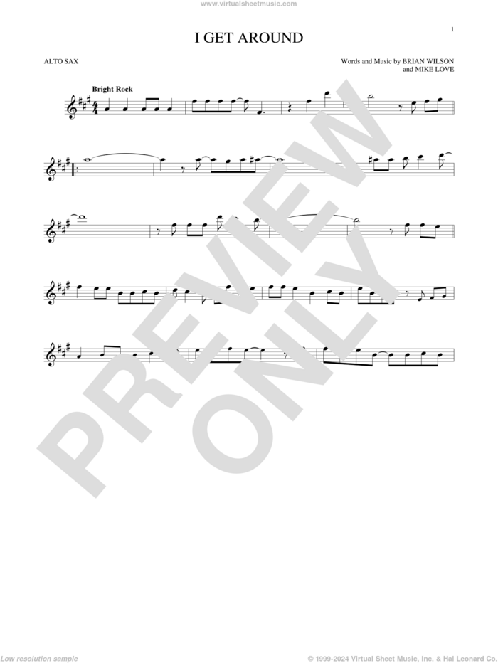 I Get Around sheet music for alto saxophone solo by The Beach Boys, Brian Wilson and Mike Love, intermediate skill level