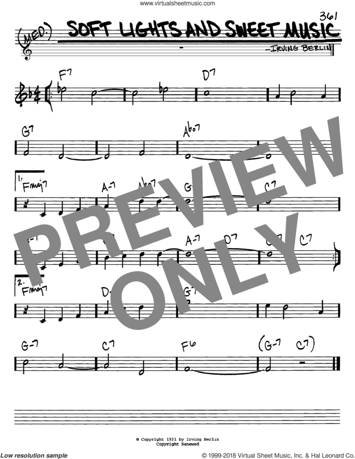 Soft Lights And Sweet Music sheet music for voice and other instruments (in C) by Irving Berlin, intermediate skill level